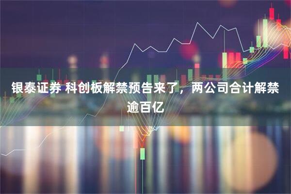 银泰证券 科创板解禁预告来了，两公司合计解禁逾百亿